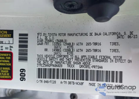 2023 Toyota Tacoma Trail Edition z USA, uszkodzony, nr VIN 3TMCZ5AN2PM606028